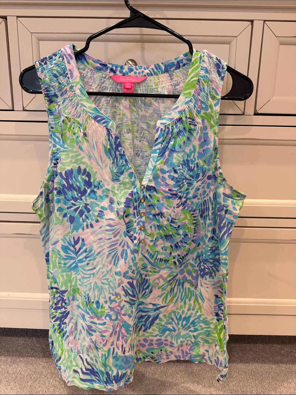 Lilly Pulitzer Sleeveless Floral Print Camisole - Blue Green Pink worn once
